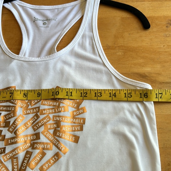 Orangetheory white tank with gold lettering and open slit in back - Picture 7 of 9